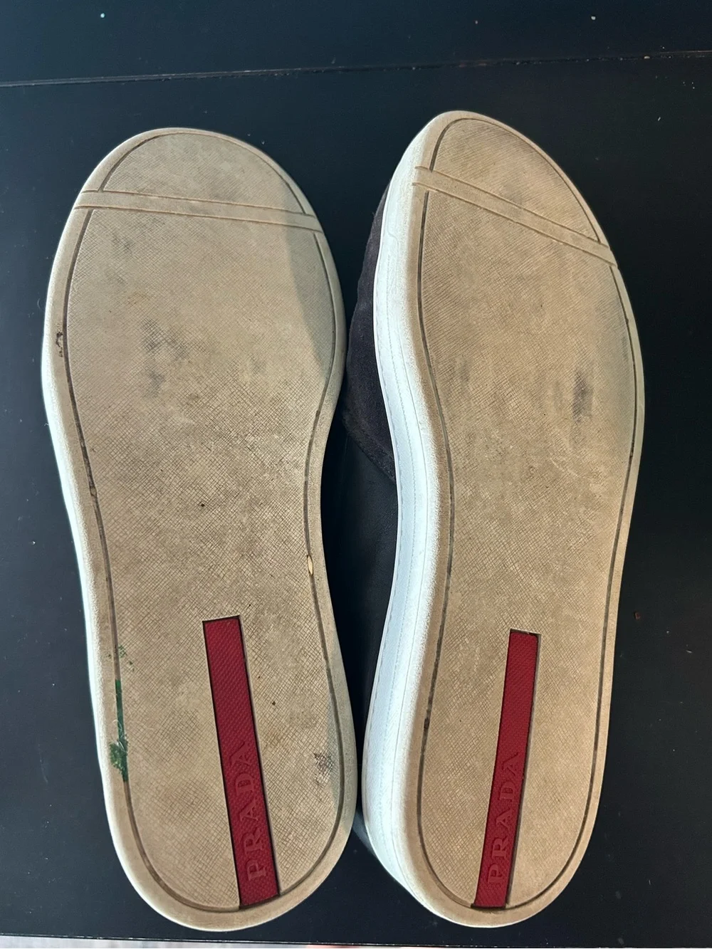 Prada grey suede slip-on sneakers