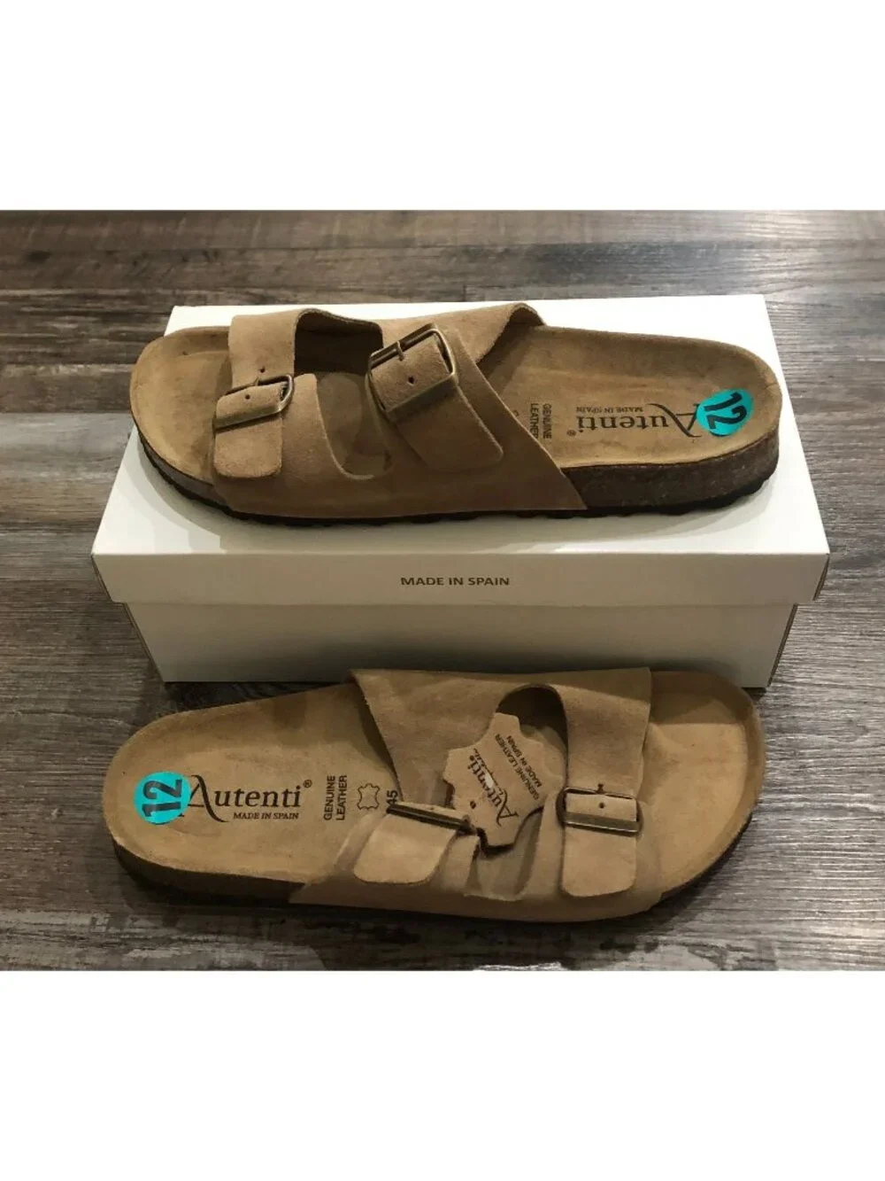 Autenti Sandals Mens Size 12 Brown Double Buckle Made in Spain New in Box