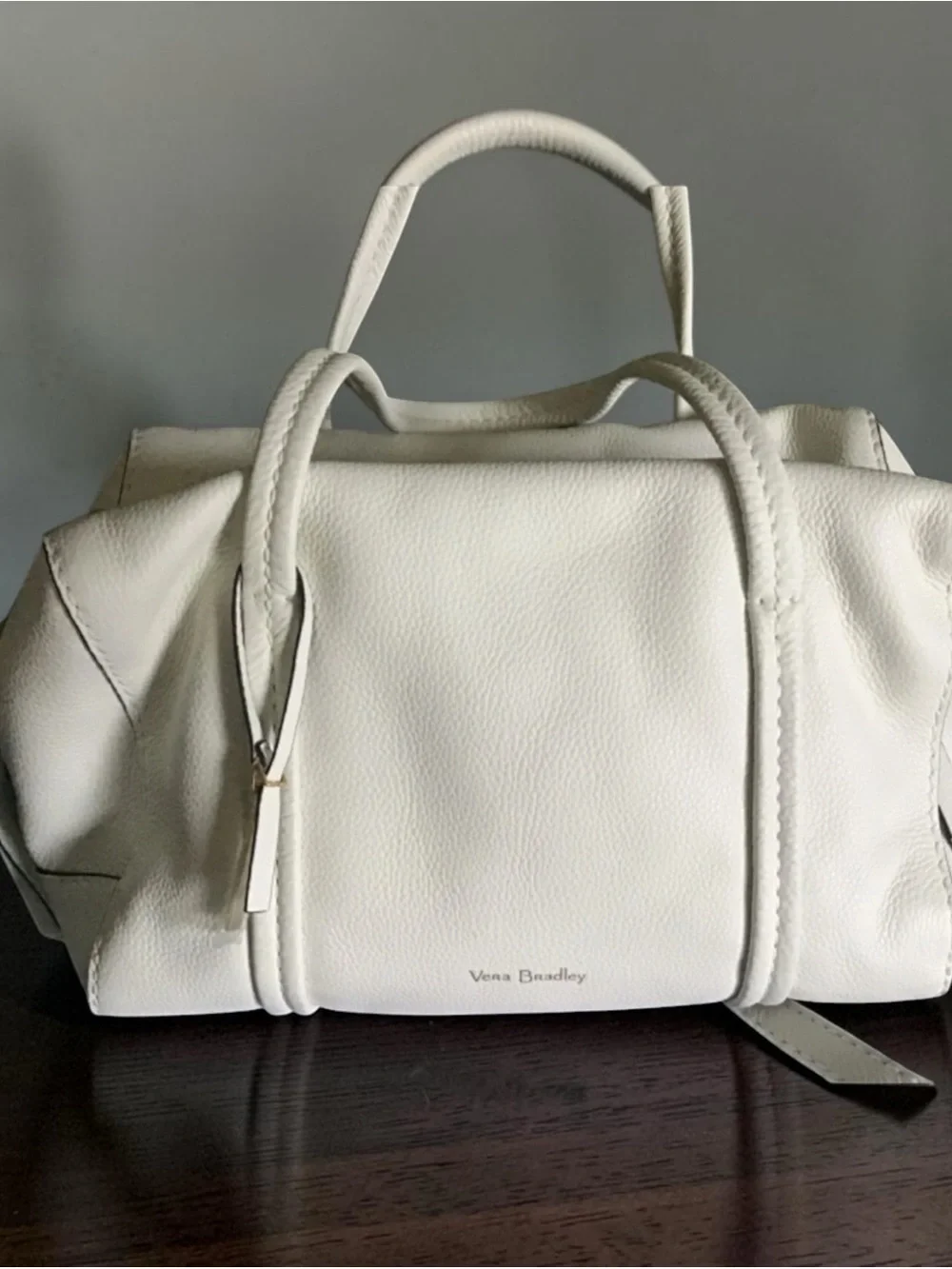 Vera Bradley White Pebbled Leather Satchel with Top Handles