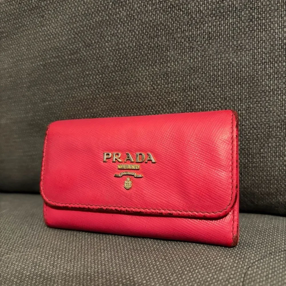 Prada Pink Saffiano Leather Key Case - Peony Pink - Authentic
