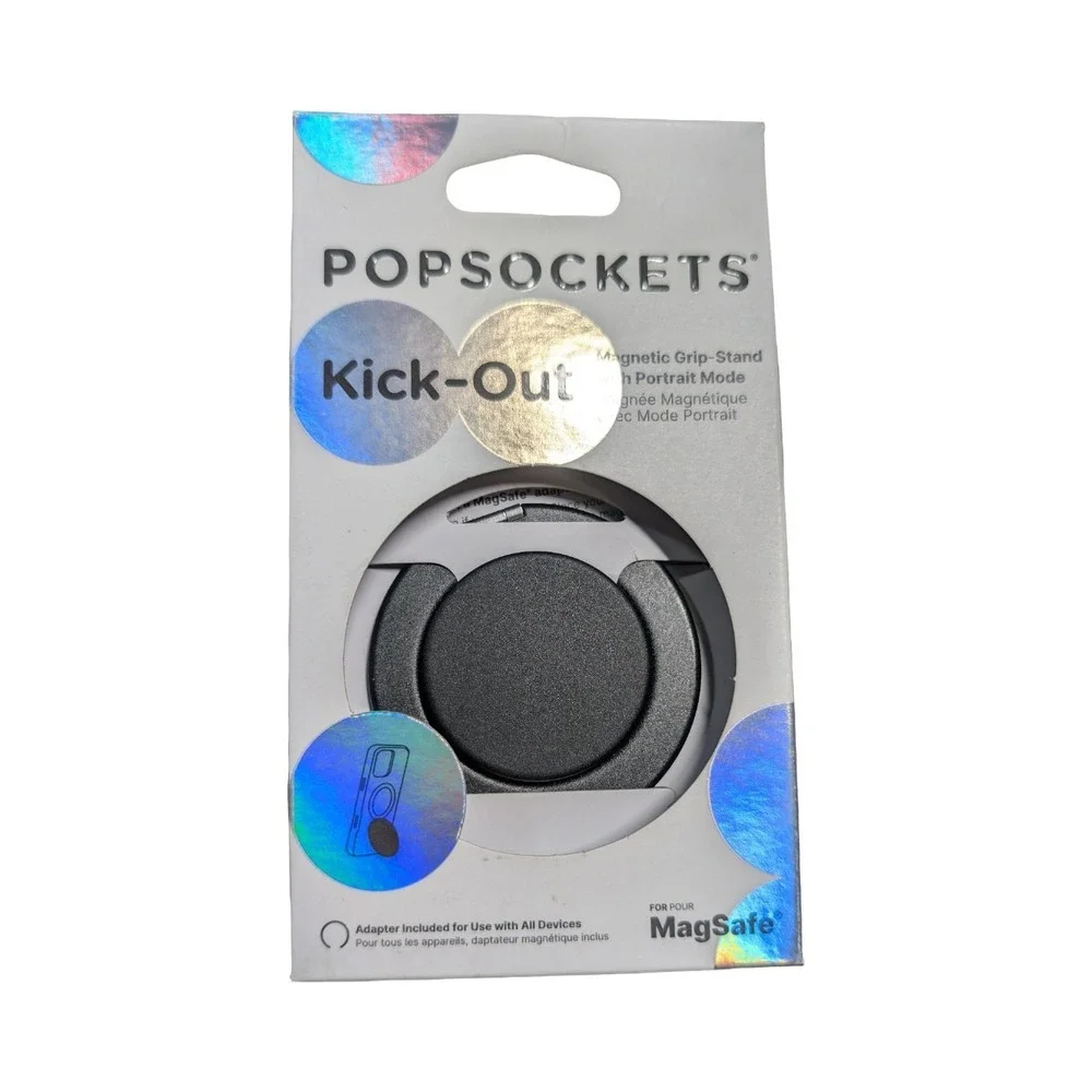 5-O PopSockets Kick-Out MagSafe Round Phone Grip & Stand Ring for iPhone Black