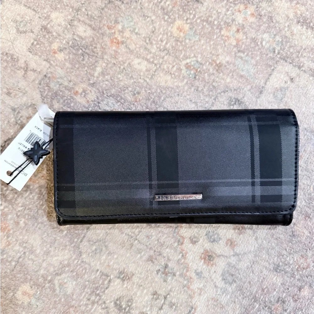 BCBGeneration Black Plaid Wallet