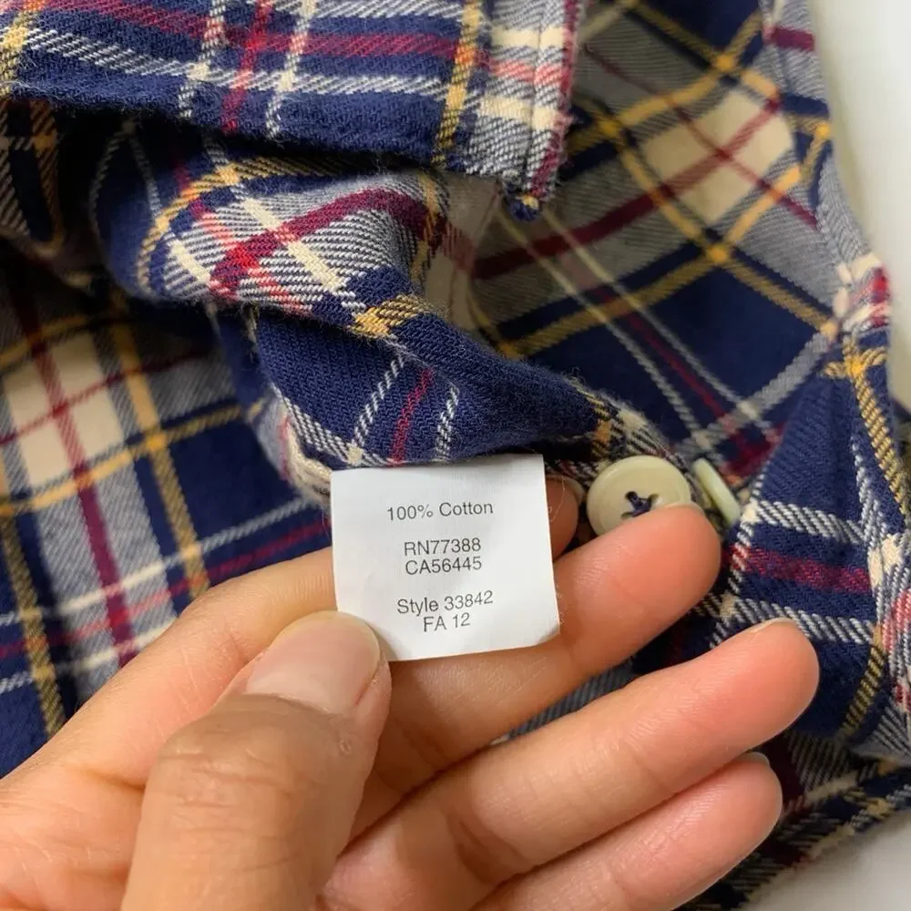 J Crew Shirt Mens XL Extra Large Flannel Cotton Plaid Button Up Long‎ Sleeve