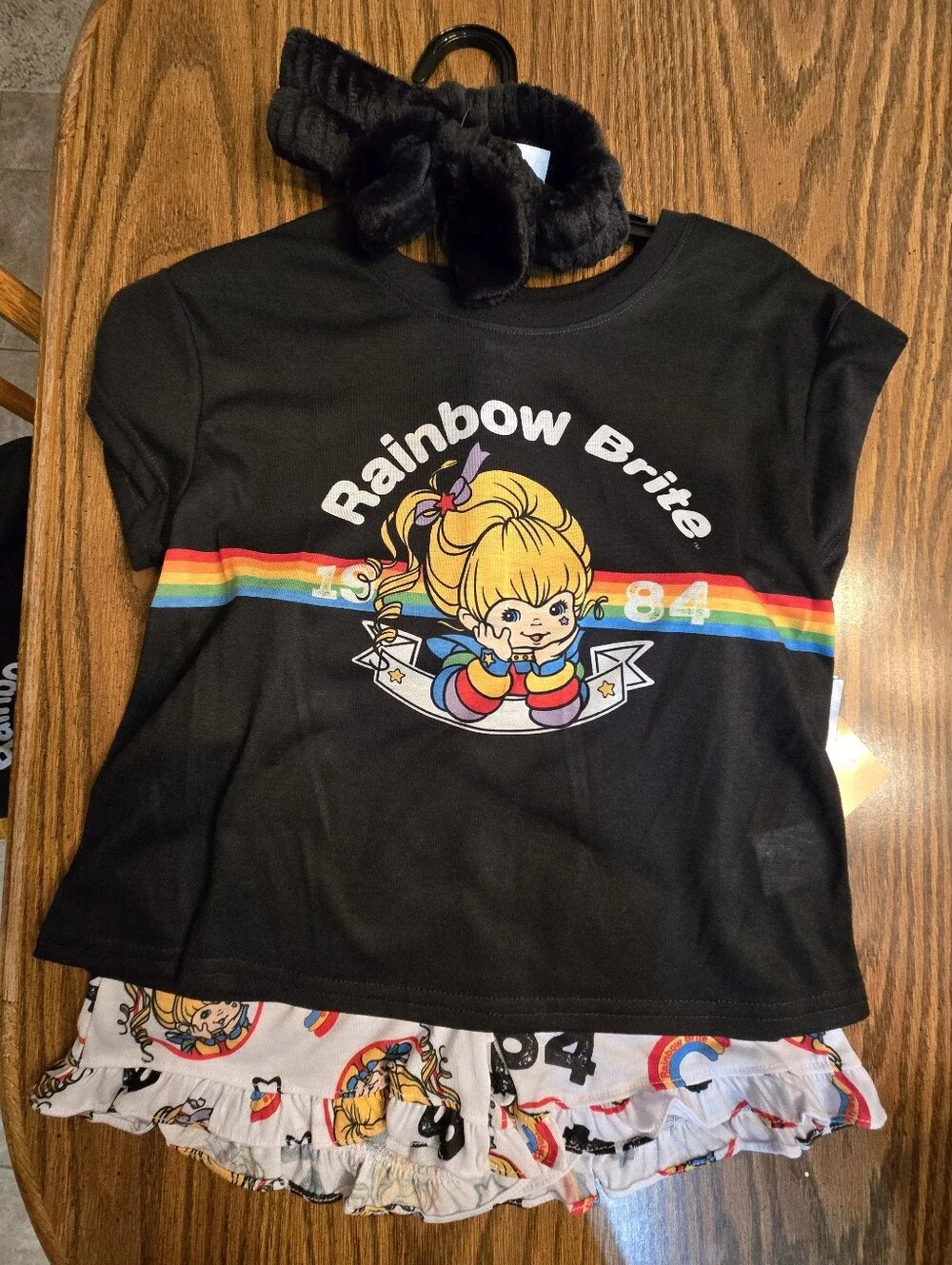 Rainbow Brite Girls 3 Piece Pajama Set Size 10/12 NEW Hairband Shirt Shorts