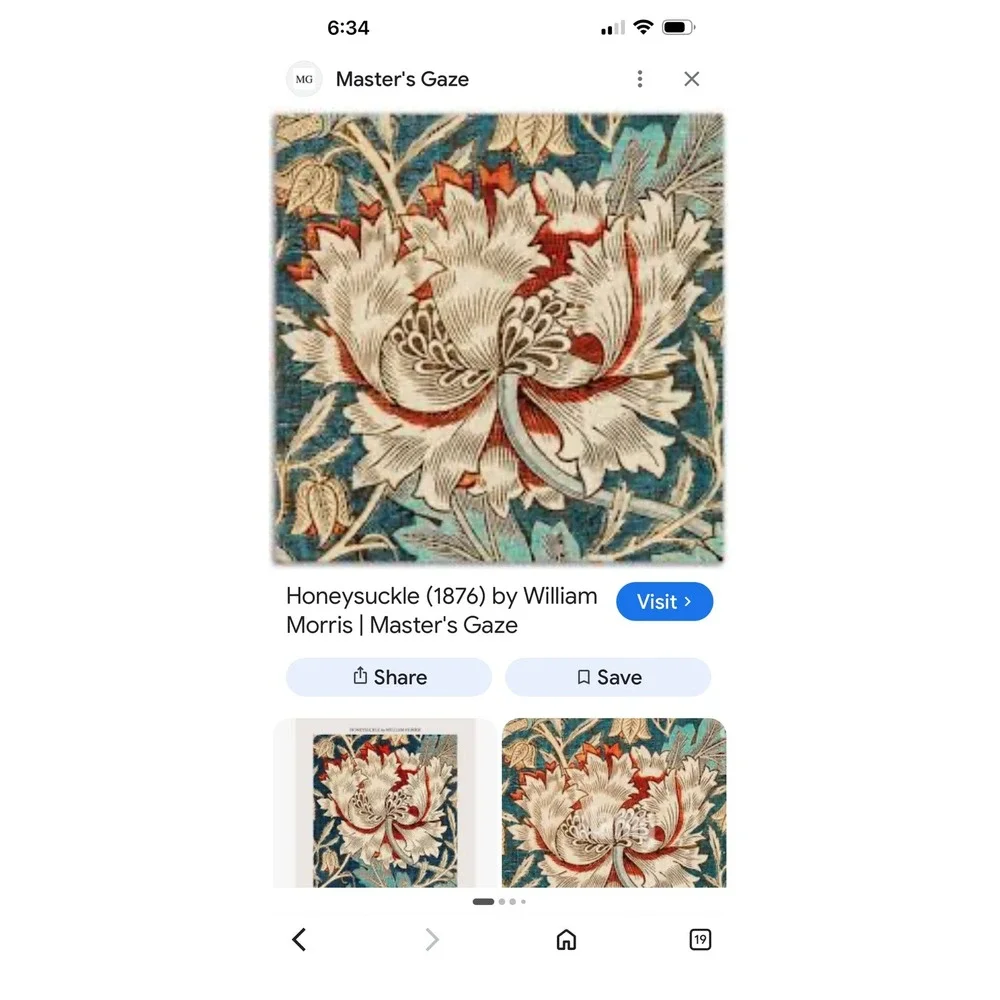 William Morris Honeysuckle Floral Print Drapes (2) 80 x 50
