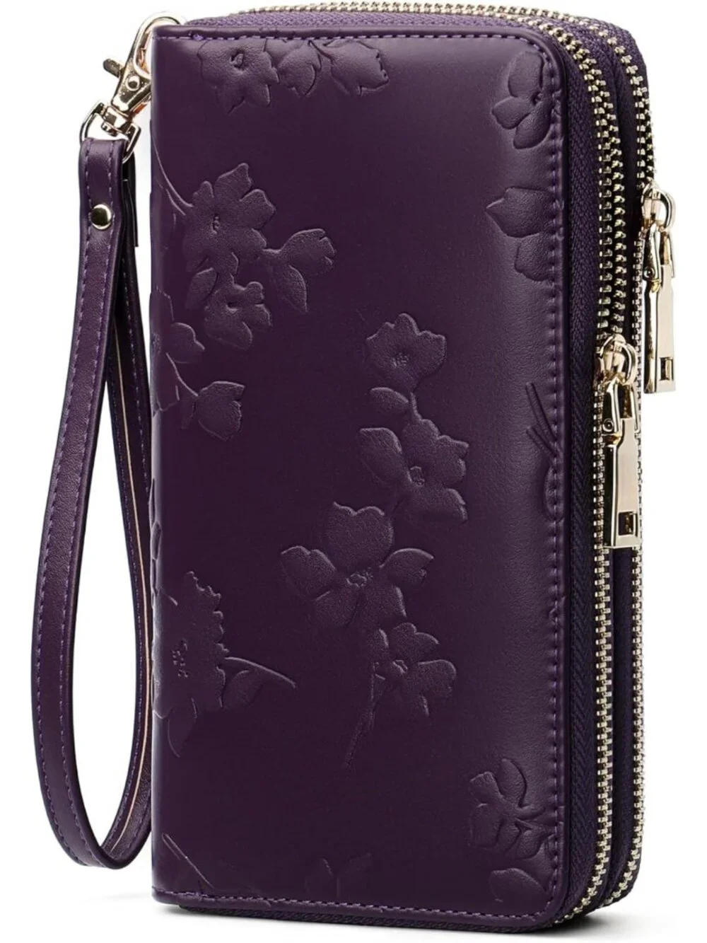 Large Capacity Vegan Leather RFID Blocking Double Zip Wristlet Wallet for Travel