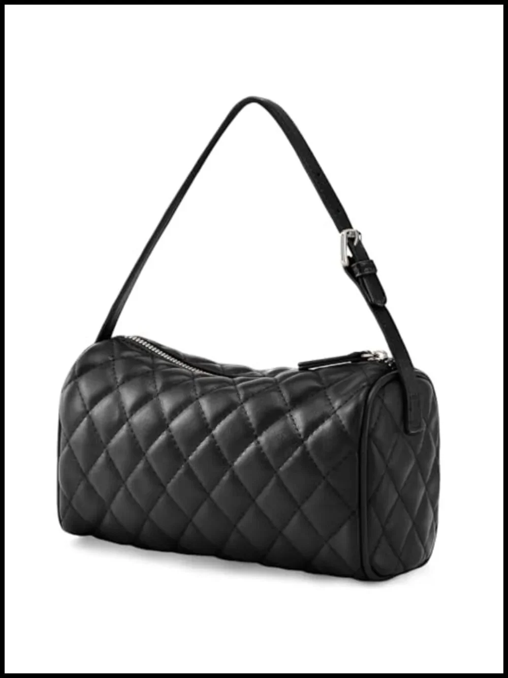 Vegan Faux Leather Barrel Handbag with Adjustable Detachable Strap Hobo Purse