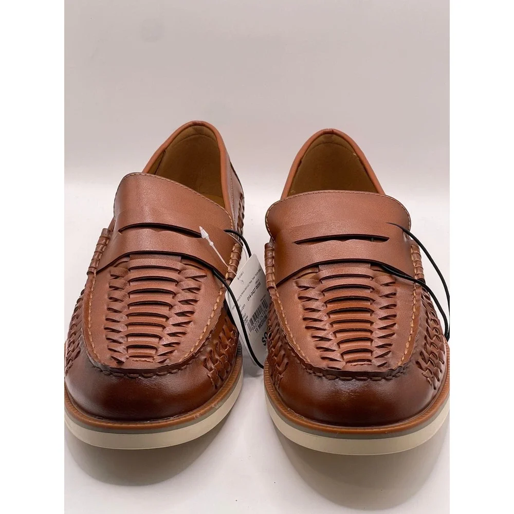 Stafford Barolo Mens Cognac Woven Penny Loafers Memory Foam Shoes 11 M NEW