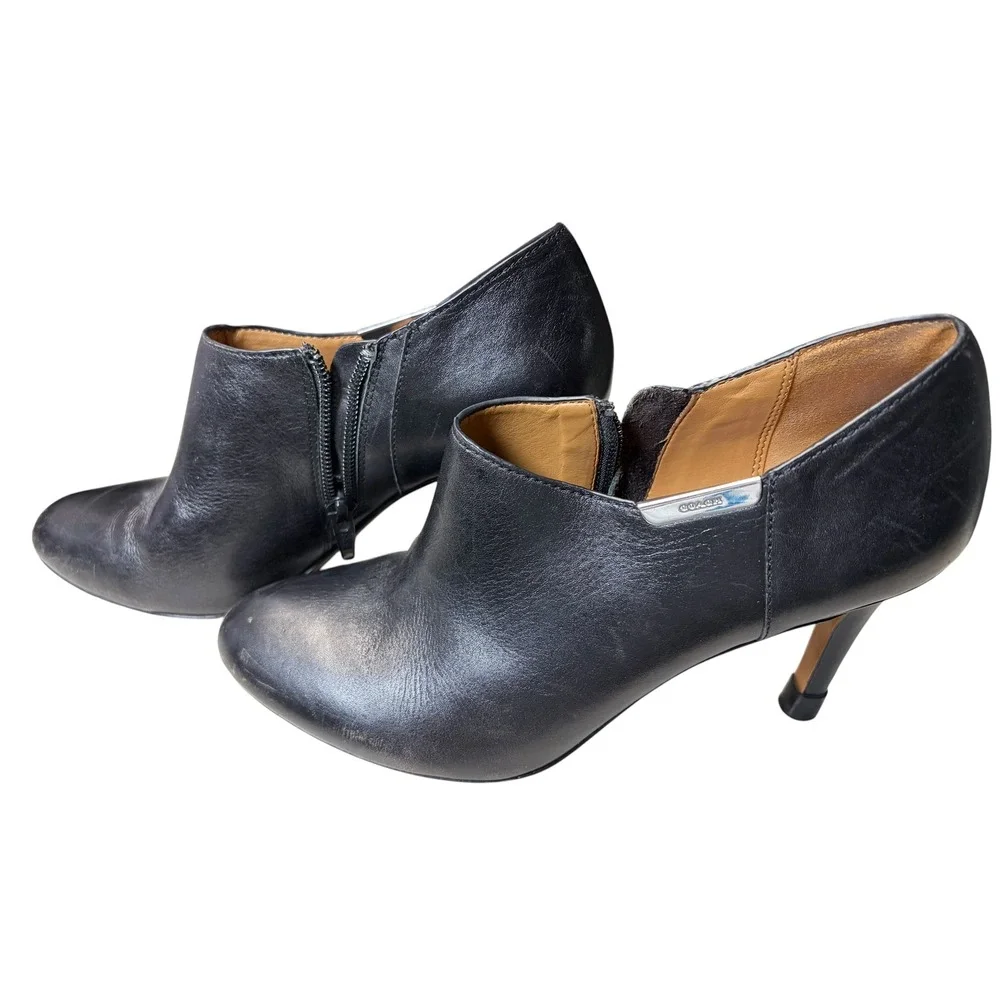 Coach Seneca Black Leather‎ Pointed Toe Ankle Booties Stiletto Heel Q5501 7.5B