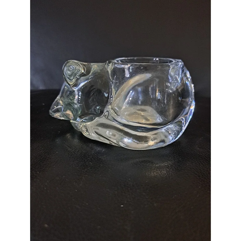Vintage Indiana‎ Glass Sleeping Cat Kitten Glass Votive Candle Holder