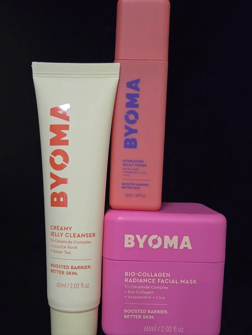 BYOMA Skincare 3 Piece Set Bio Collagen Mask Milky Toner Jelly Cleanser NEW