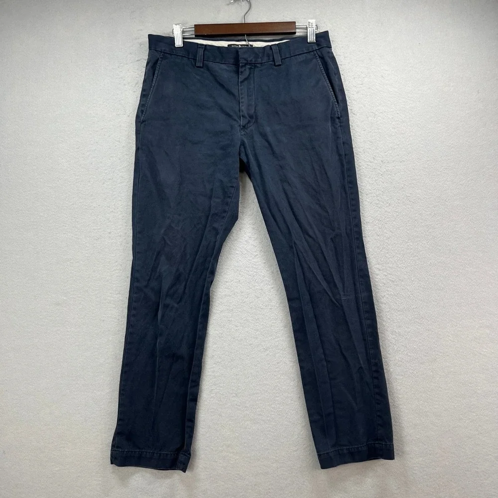 Banana Republic Chino Pants Men 32x28* Navy Blue Khakis Aiden Slim Cotton Preppy