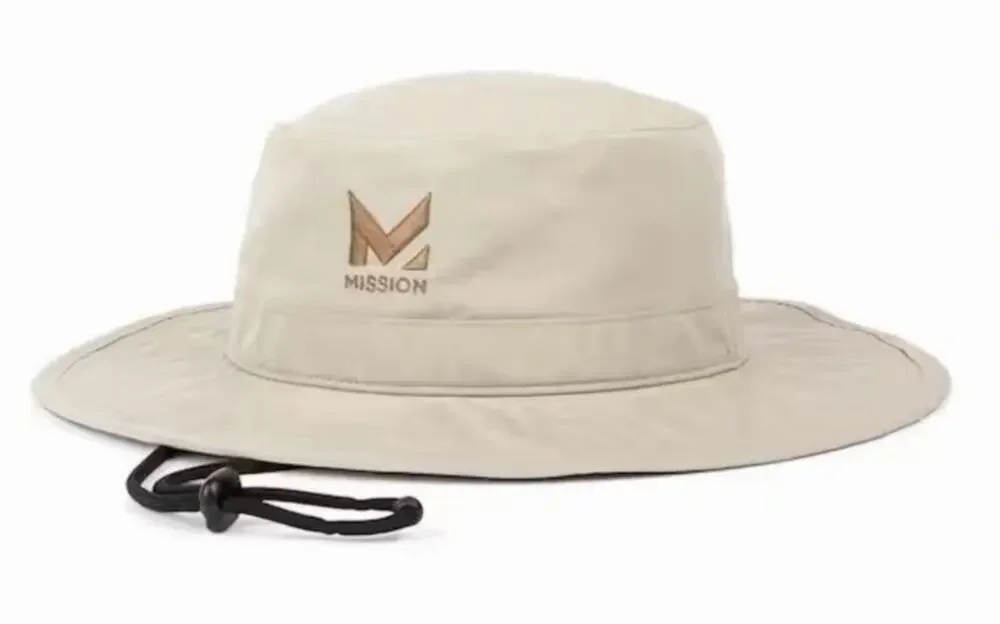 NWT Mission Khaki Cooling UPF 50 Wide Brim Boonie Drawstring Unisex Bucket Hat