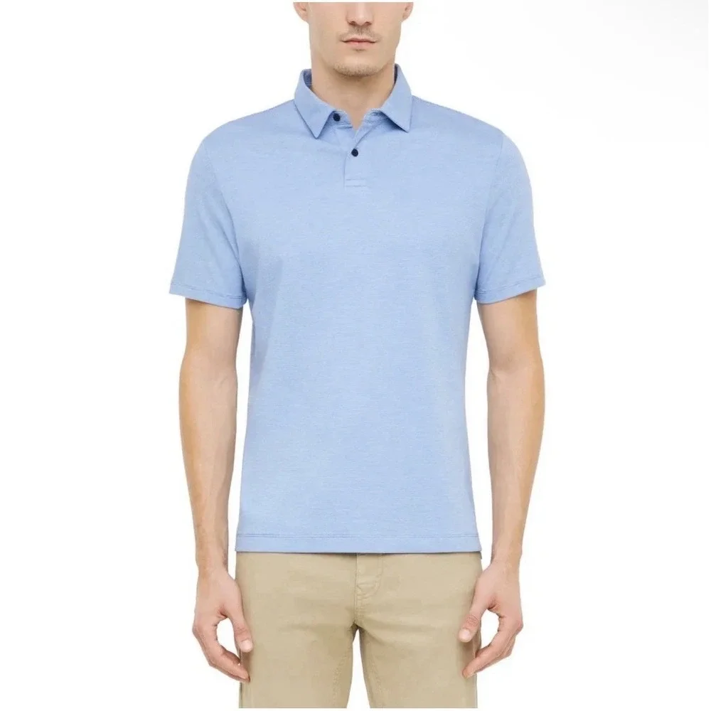 Banana Republic Men's Cotton Luxe Touch Polo Shirt, Blue, Large