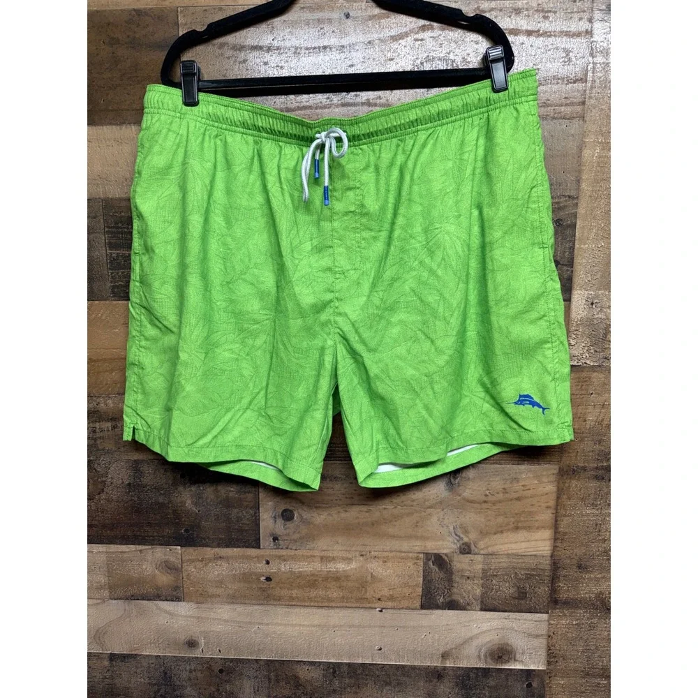 Tommy‎ Bahama Mens XXL Lime Green Palm Leaf Jacquard Swim Trunks 5.5 Inch Inseam