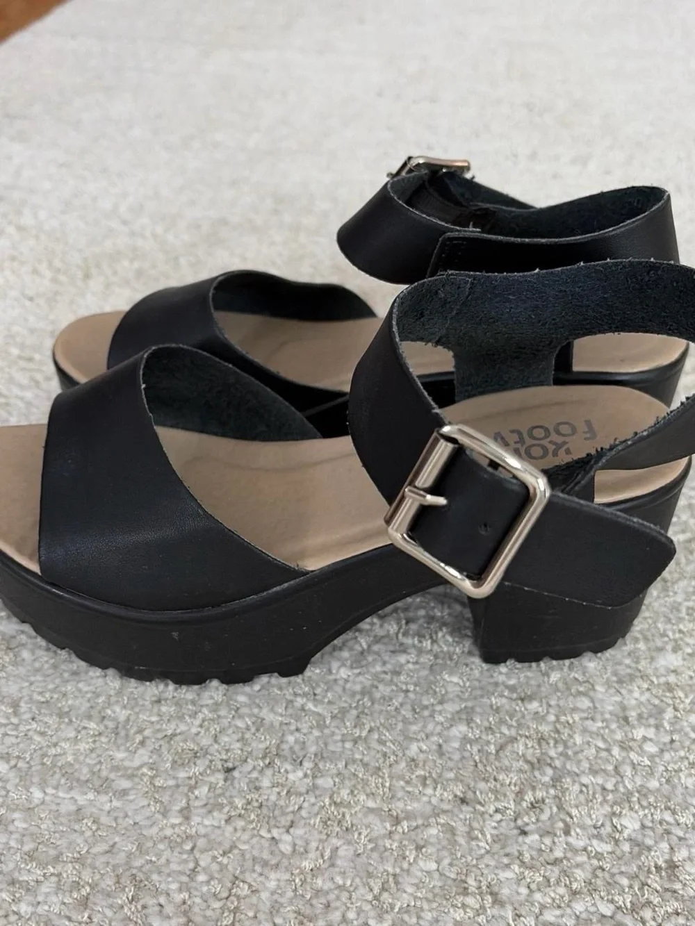 Black Platform Lug Sandals with Buckle