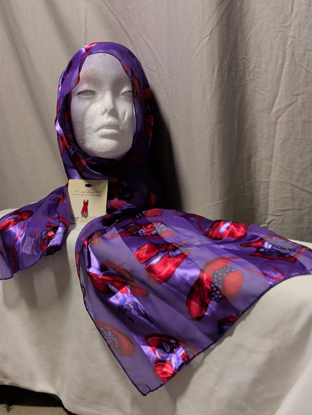 Lightweight Purple Floral Satin Scarf - Women Accessories Red Hat Society Motif