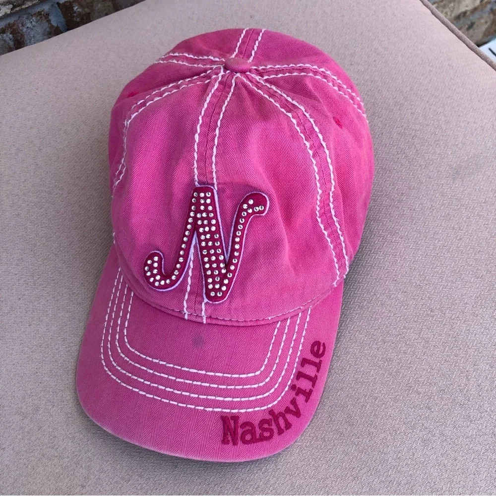 Robin Ruth 100% Cotton Pink Nashville Baseball Hat Cap Rhinestone Adjustable‎