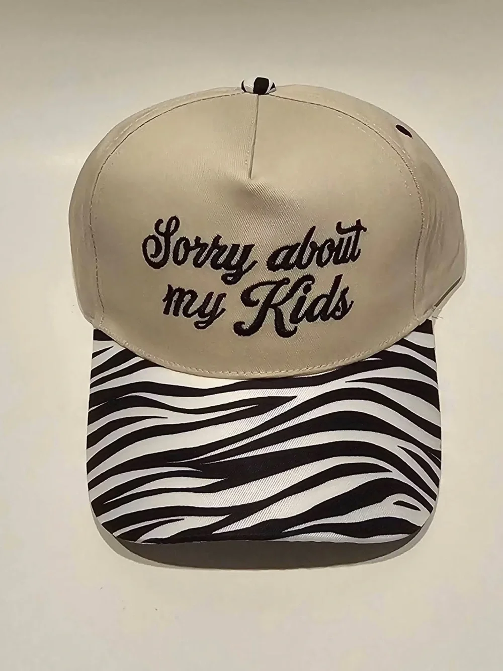 Sorry About My Kids Beige Zebra Print Cap