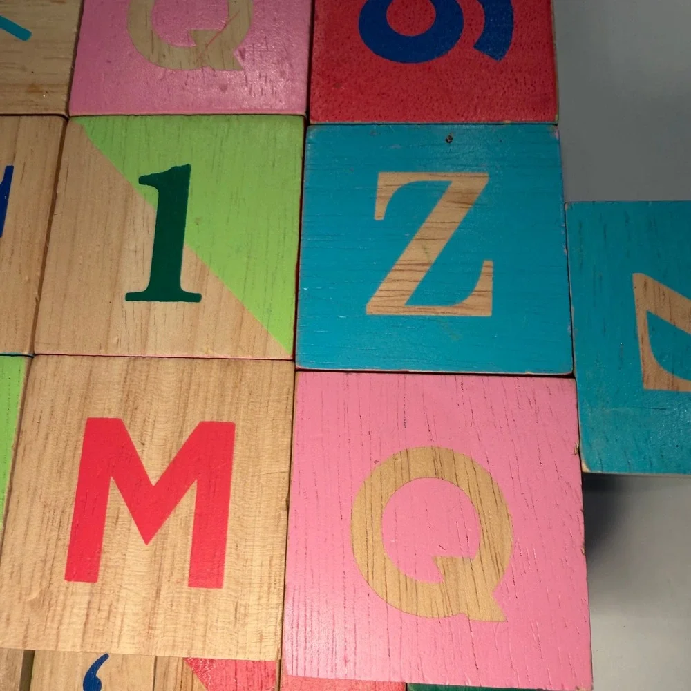 Manhattan Toy Company Wooden Alphabet Number Punctuation Blocks Set Multicolor