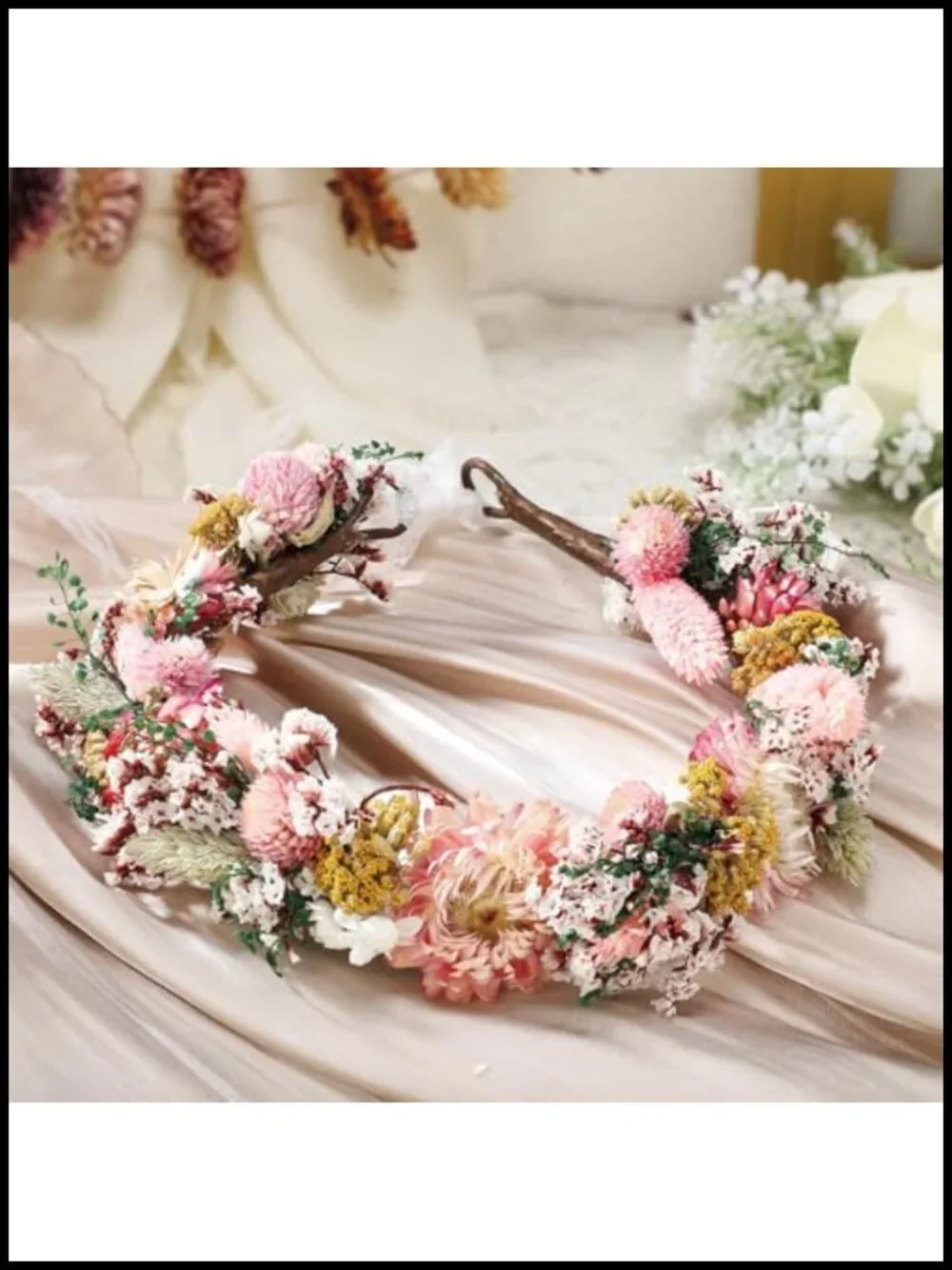 Dried Flower Wedding Headband Hair Accessory Adjustable Ribbon
