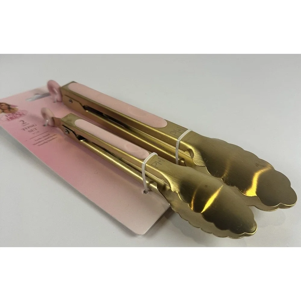 Paris Hilton Pink Gold Kitchen Tongs‎ Set 2pc Stainless Steel Utensils New