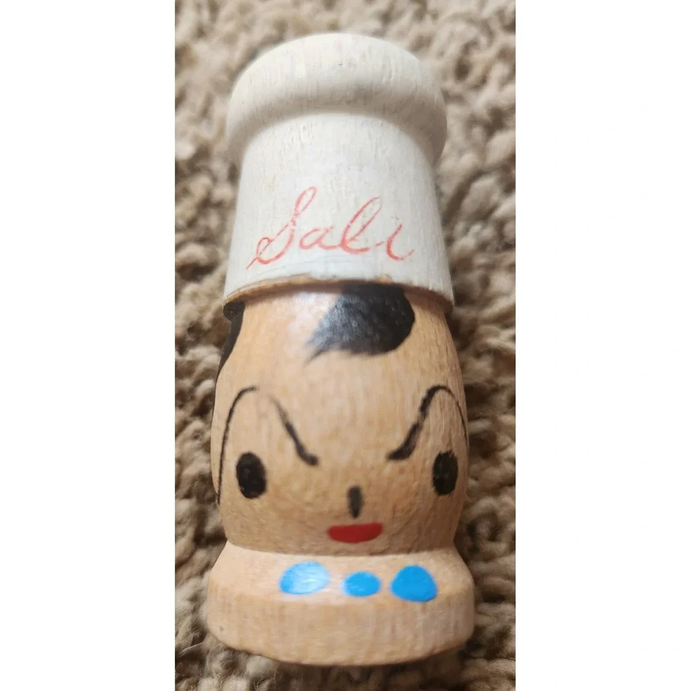 Vintage Wooden Chef Salt and Pepper Shakers Set Hand Painted Made in Japan 2.75