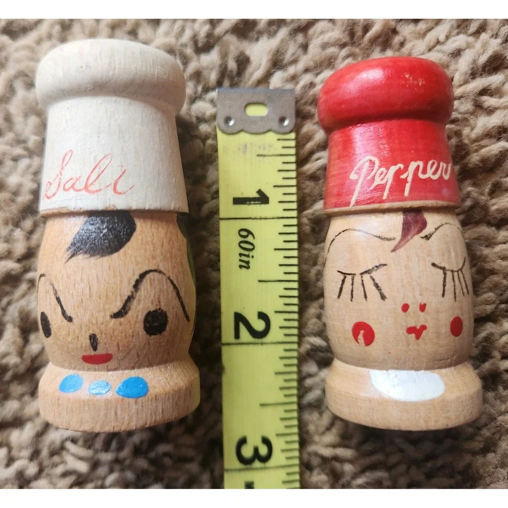 Vintage Wooden Chef Salt and Pepper Shakers Set Hand Painted Made in Japan 2.75