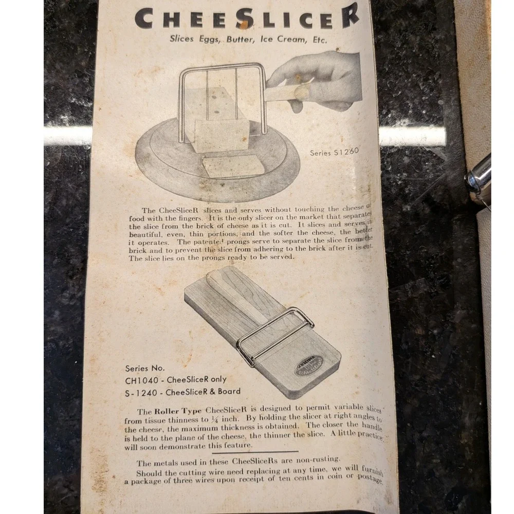 Vintage Schneider CheeSliceR Wire Cheese Slicer Green‎ Marbled Handle w/ Box