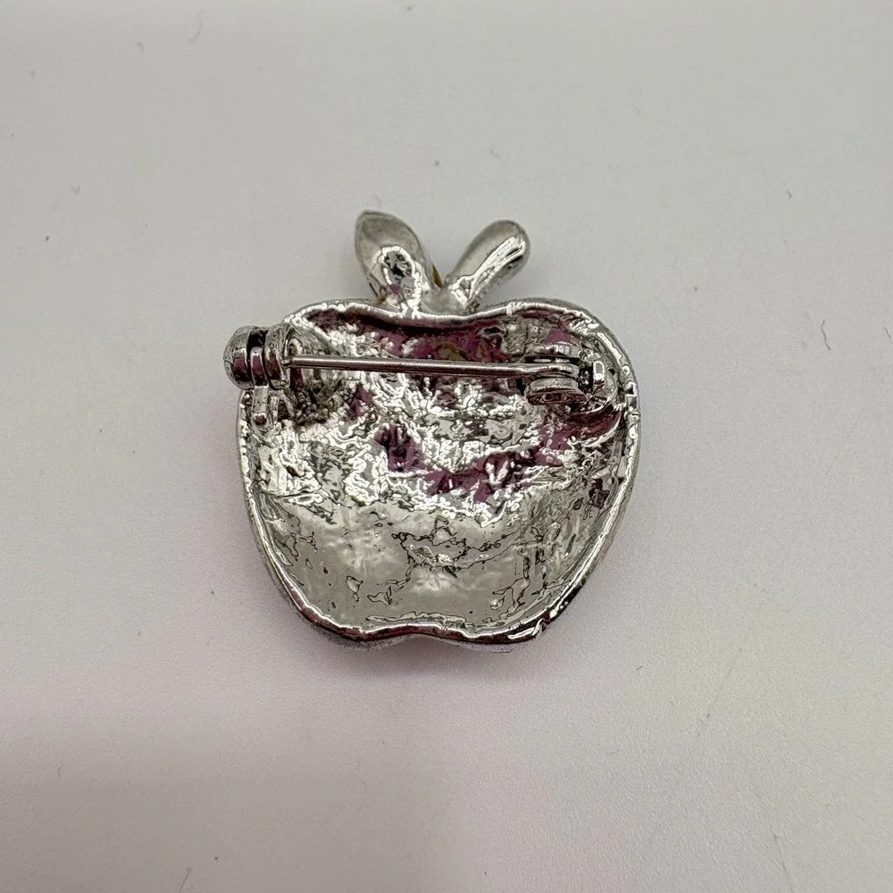 Patriotic‎ Apple Brooch Pin USA Flag Red White Blue Rhinestone Teacher Jewelry