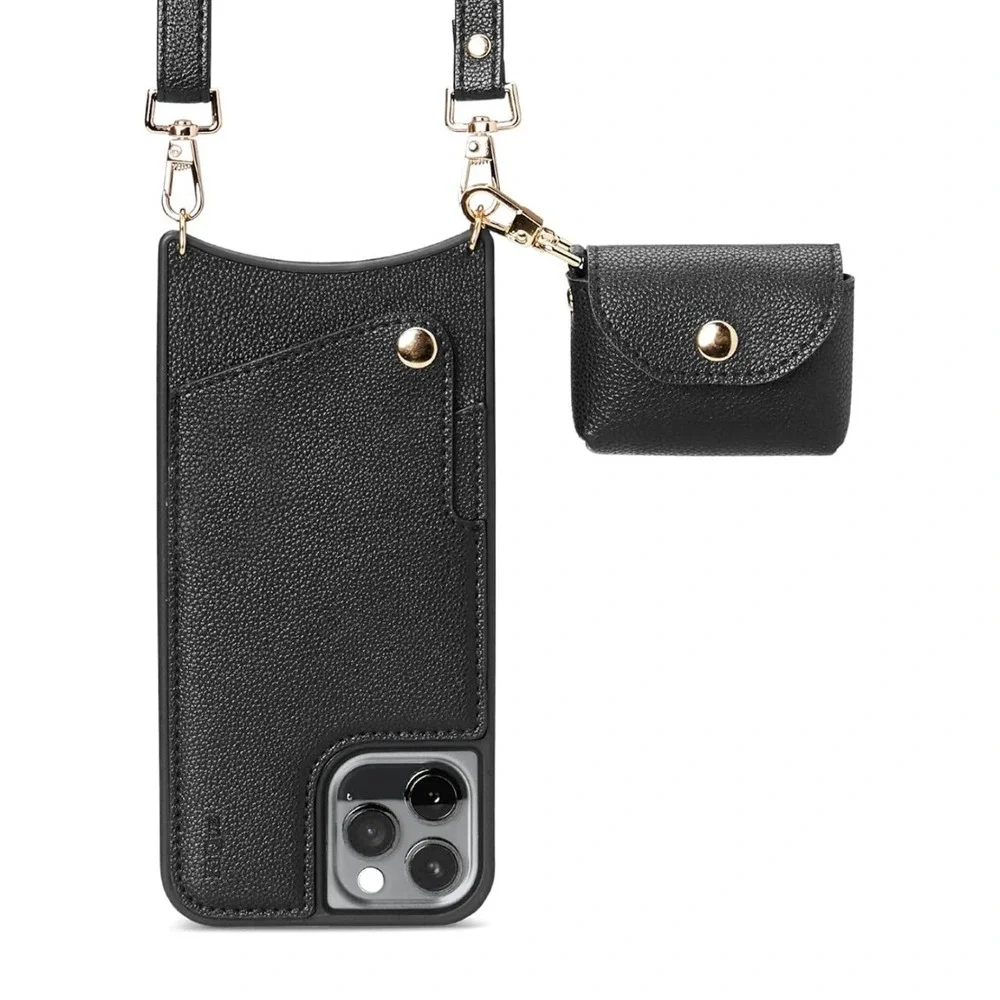 KIQUE Crossbody Phone‎ Case and Wallet for iPhone 11 Pro Faux Black Leather