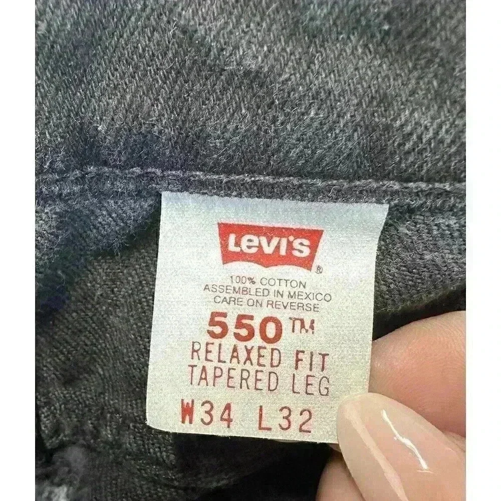VTG Levi's 550 Jeans Men's 34X32 Black Orange Tab Relaxed‎ Fit Tapered Leg Denim