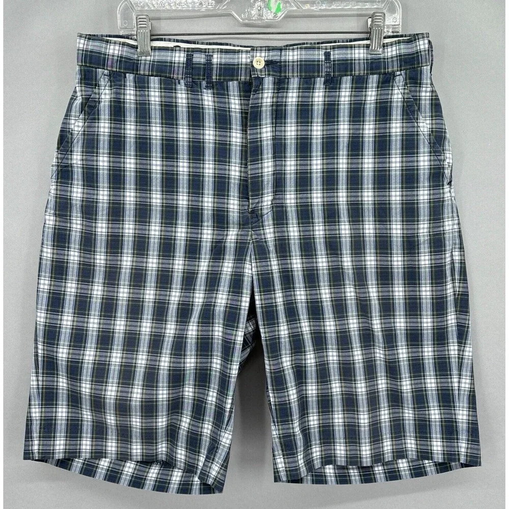 Vintage Polo Ralph Lauren Shorts Mens 34 Plaid Navy Blue Green Tartan 10