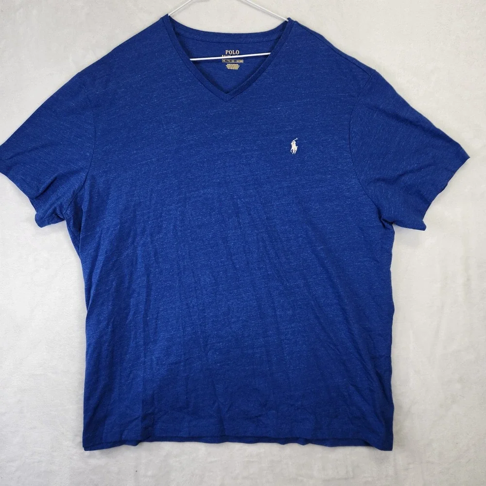 Polo Ralph Lauren Men's Blue V-Neck T-Shirt‎ Big Tall XXL Heathered Logo