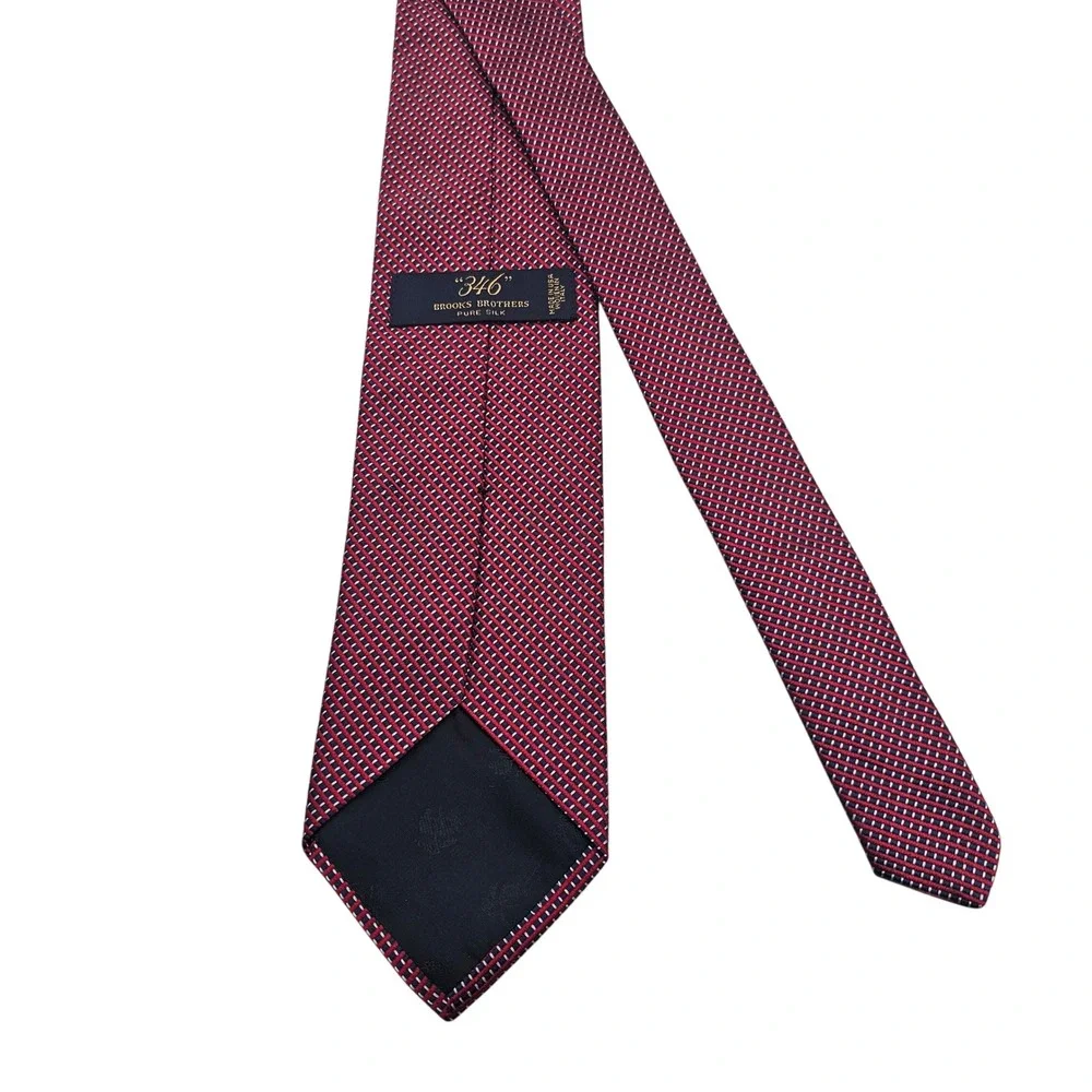 Brooks‎ Brothers 346 Silk Tie Red Blue Geometric Micro Pattern Diagonal Stripe