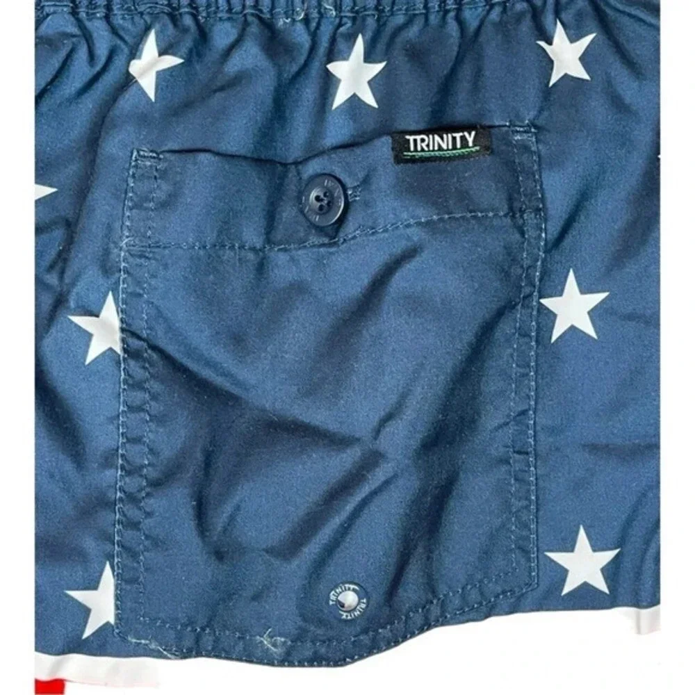 Trinity Collective Swim Trunks Mens Small Navy Red USA American Flag Stars‎ NWT