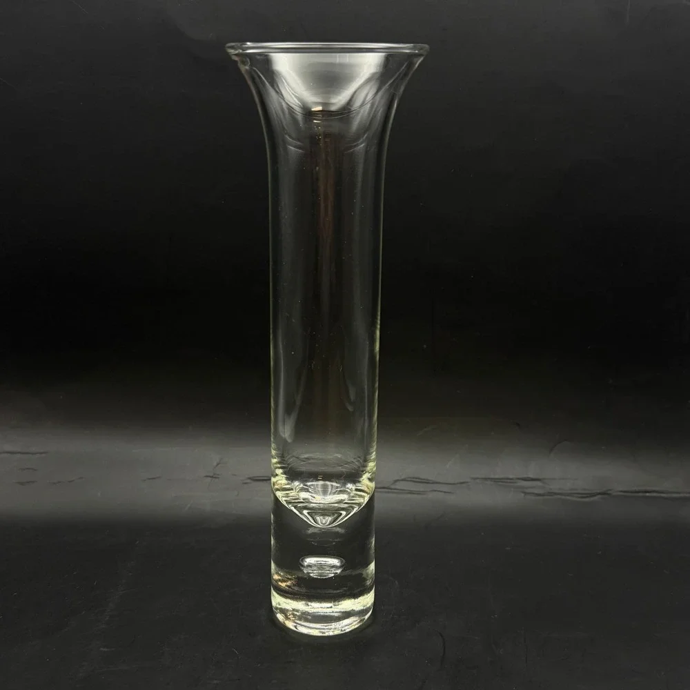 Hand Blown Clear Glass Bud Vase Flared‎ Rim Weighted Controlled Bubble Base 8.5