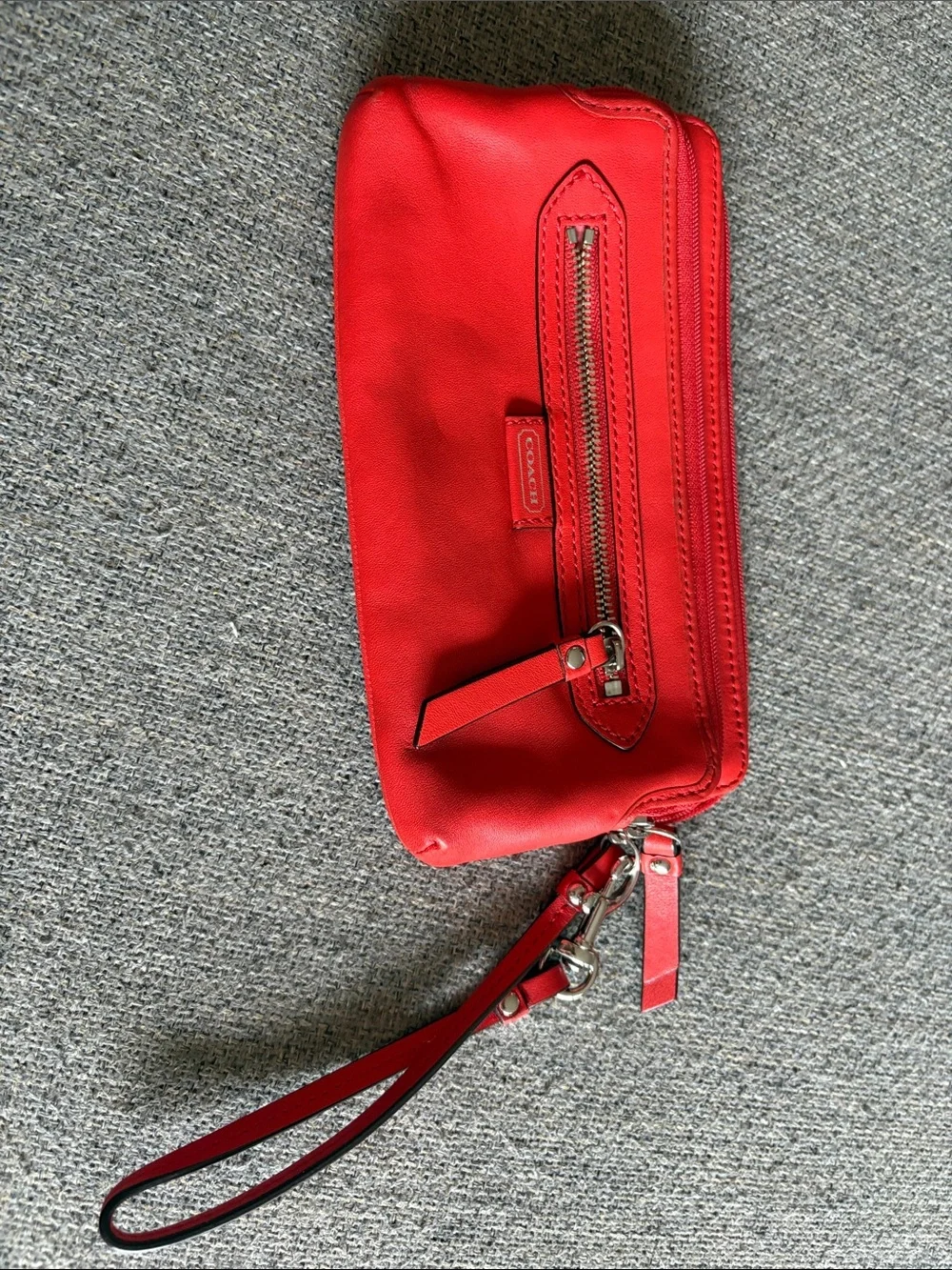 Coach Red Leather Wristlet Clutch with Zip Pocket