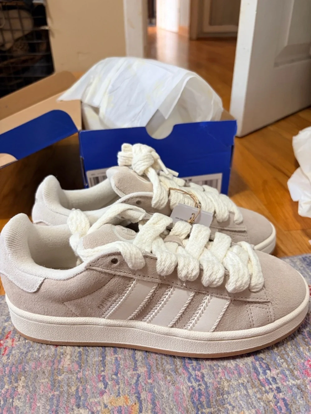 adidas women’s  Beige Suede Sneakers with Cream Laces