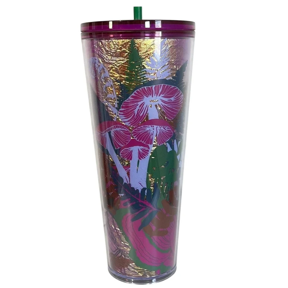 Starbucks Fall 2022 Foil Berry Woodland Mushrooms Venti Cup Tumbler 24‎ Oz