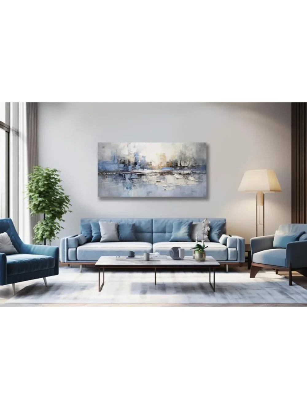 Modern Abstract Canvas Wall Art - Blue & Gray Decor for Living Room, Bedroom