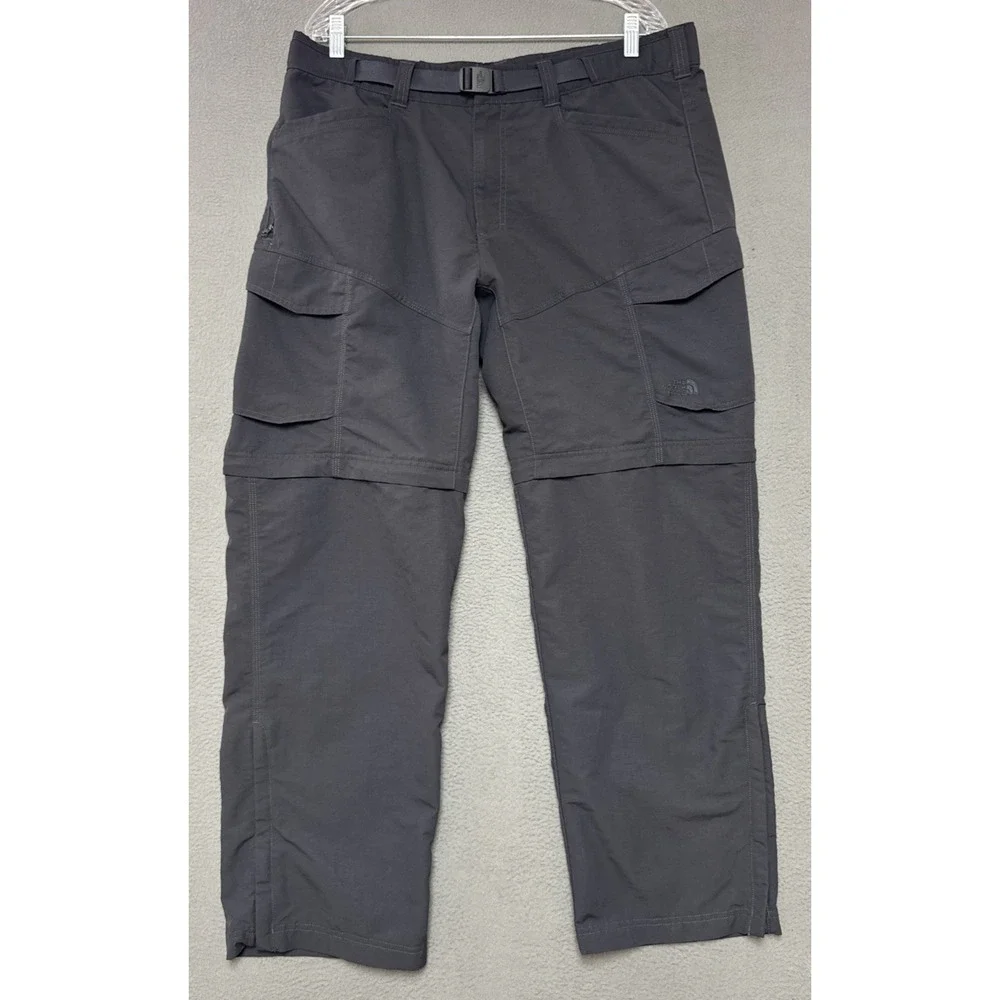 The North Face Paramount Trail Belted Convertible Pants Mens L Gray Hiking Cargo