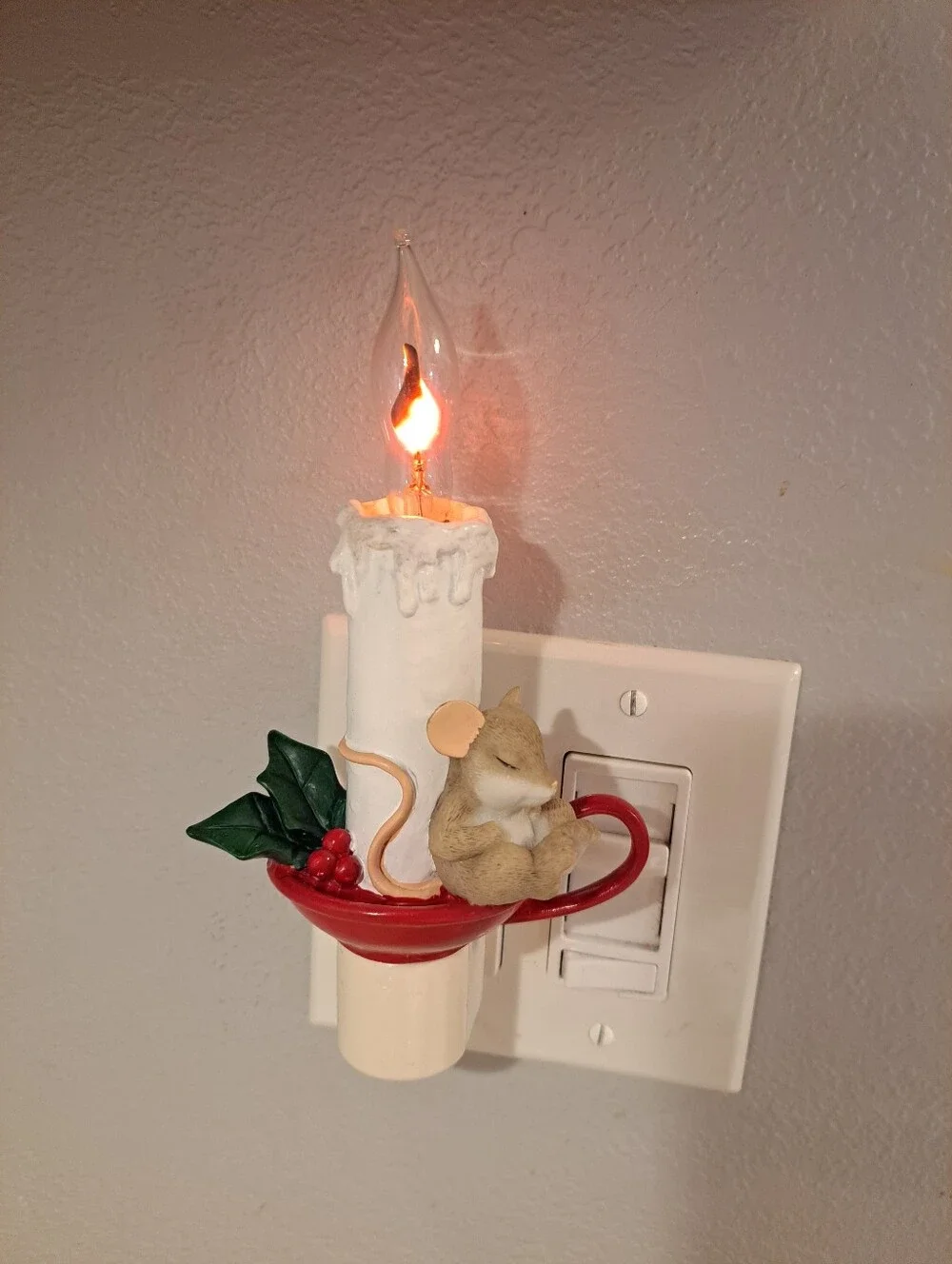 Charming Tails Night Light Sleeping Mouse Figure On Candle Dean Griff Swivel NIB