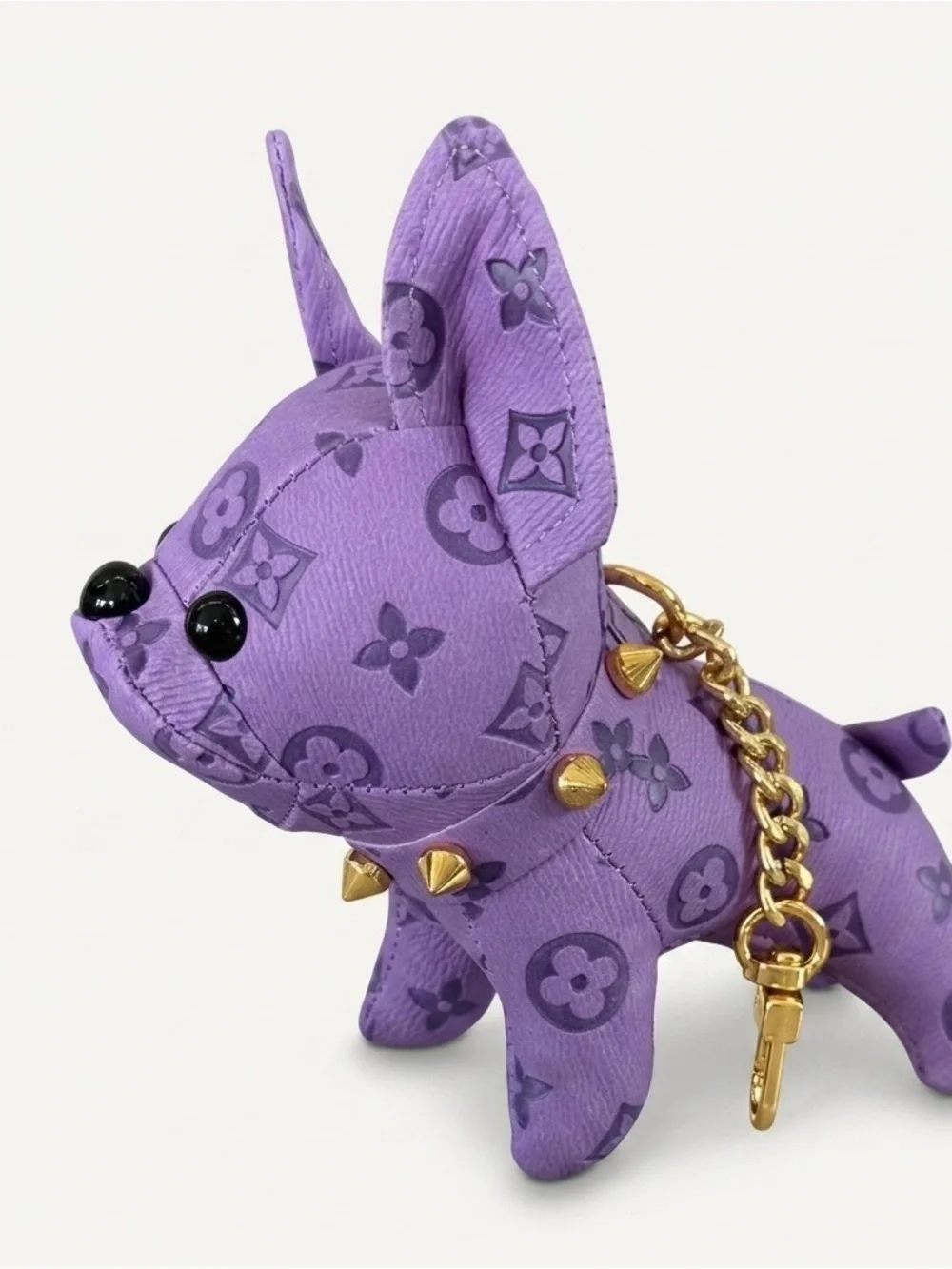 Faux Leather French Bulldog Bag Charm purple Spiked Collar Keychain 5