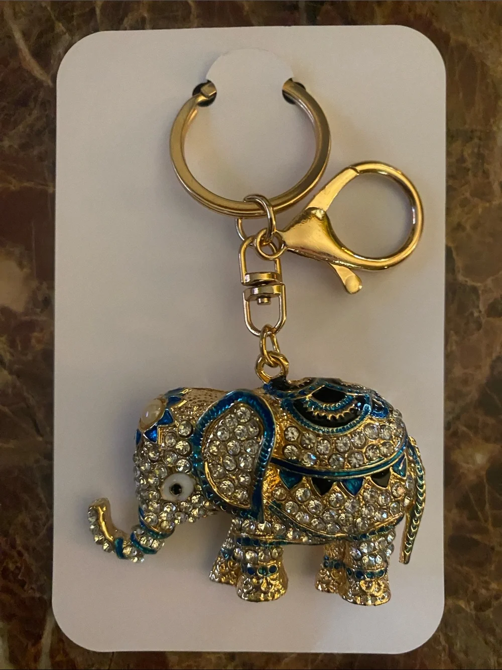 Sparkling Rhinestone Elephant Keychain Gold Tone Boho Charm
