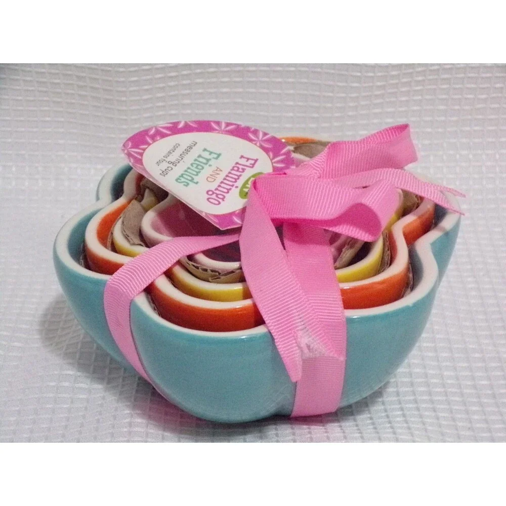 DW Flamingo & Friends Ceramic Measuring Cups Set of 4 Different Sizes Multicolor