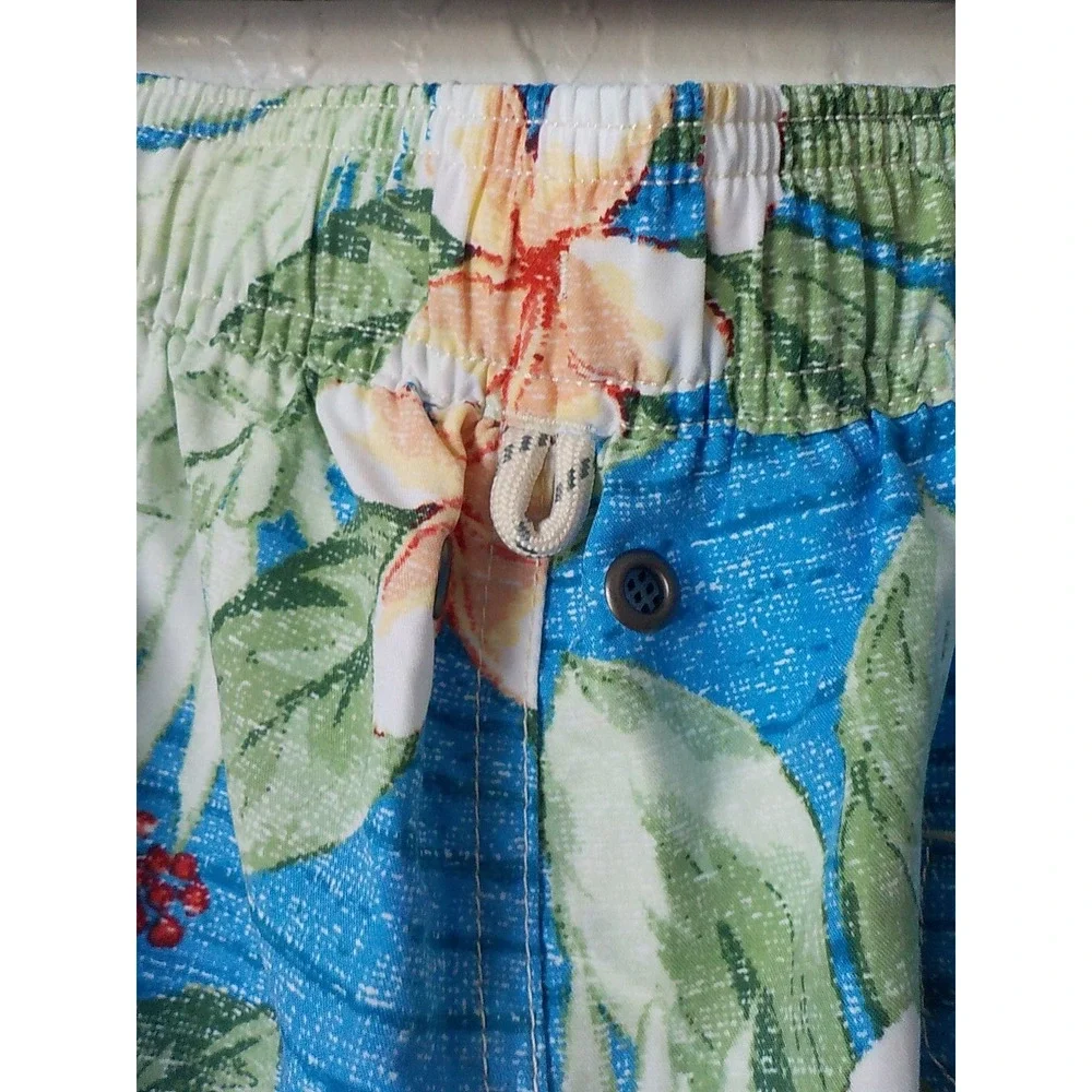 Caribbean Joe Blue Swim Shorts Trunks Men size 2X Hawaiian Floral Elastic Waist