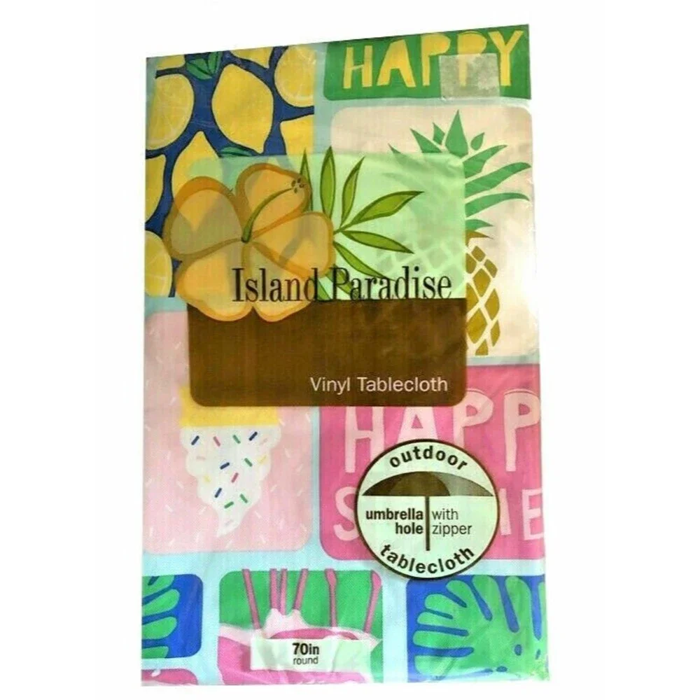 Tropical Vinyl Tablecloth Zipper Umbrella Hole Flannel Backed Summer Beach 70 Rd