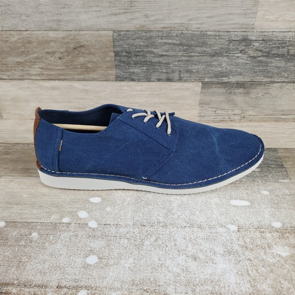 Toms Preston Mens Shoes Sz 14 Navy Washed Canvas Stitch‎ Out Casual Sneakers