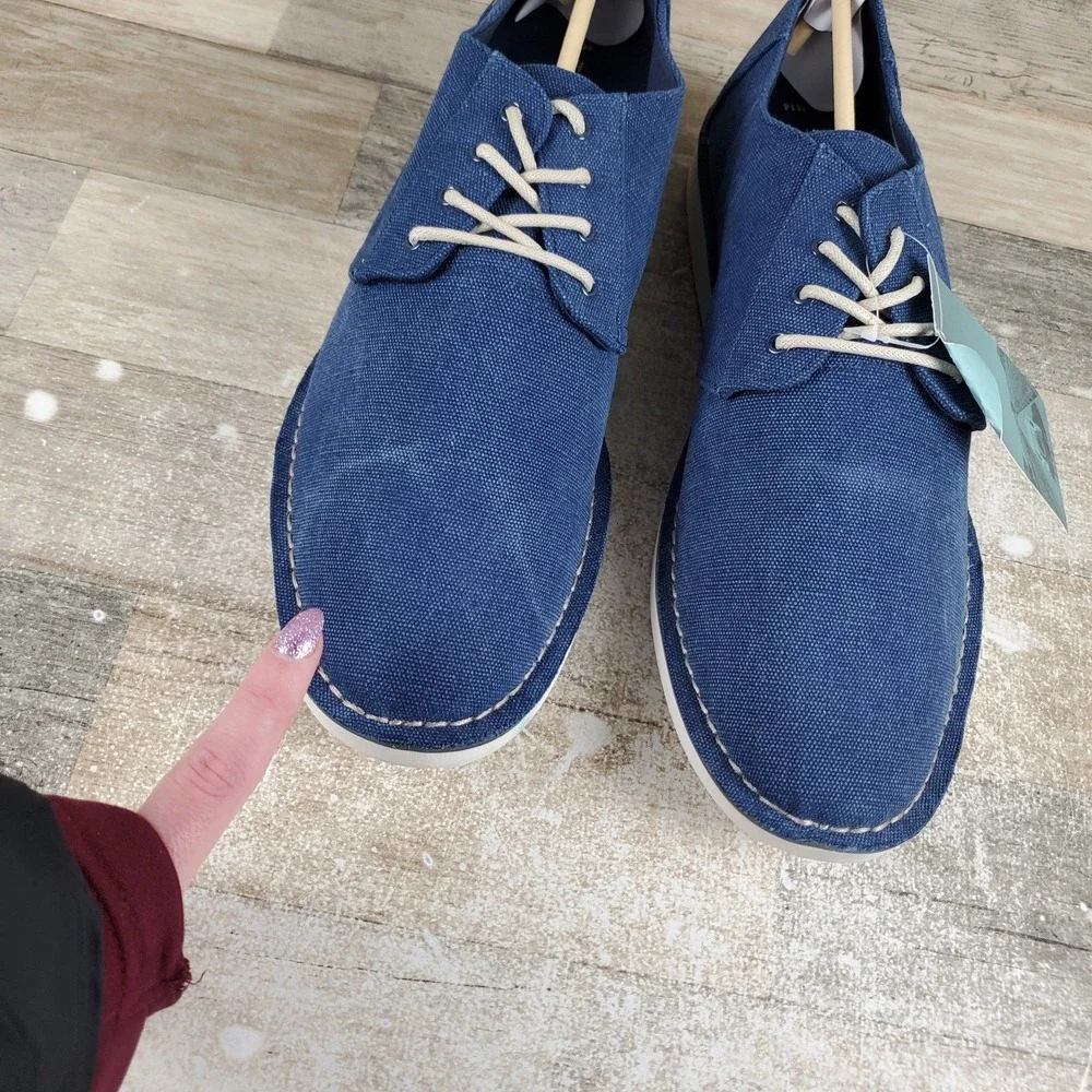 Toms Preston Mens Shoes Sz 14 Navy Washed Canvas Stitch‎ Out Casual Sneakers